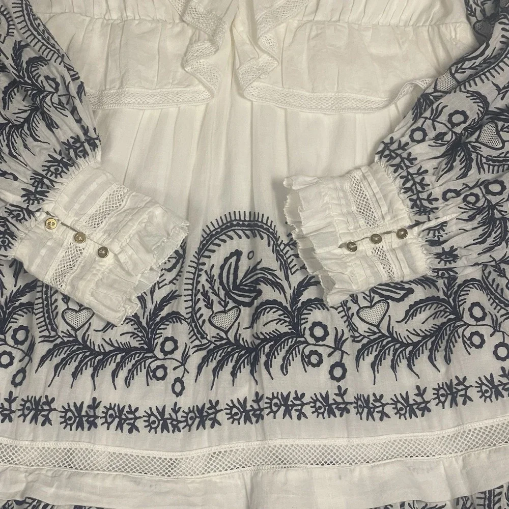 Ulla Johnson Bridget Embroidered  Tiered Mini Dress Womens 2 Victorian Boho - Picture 9 of 11